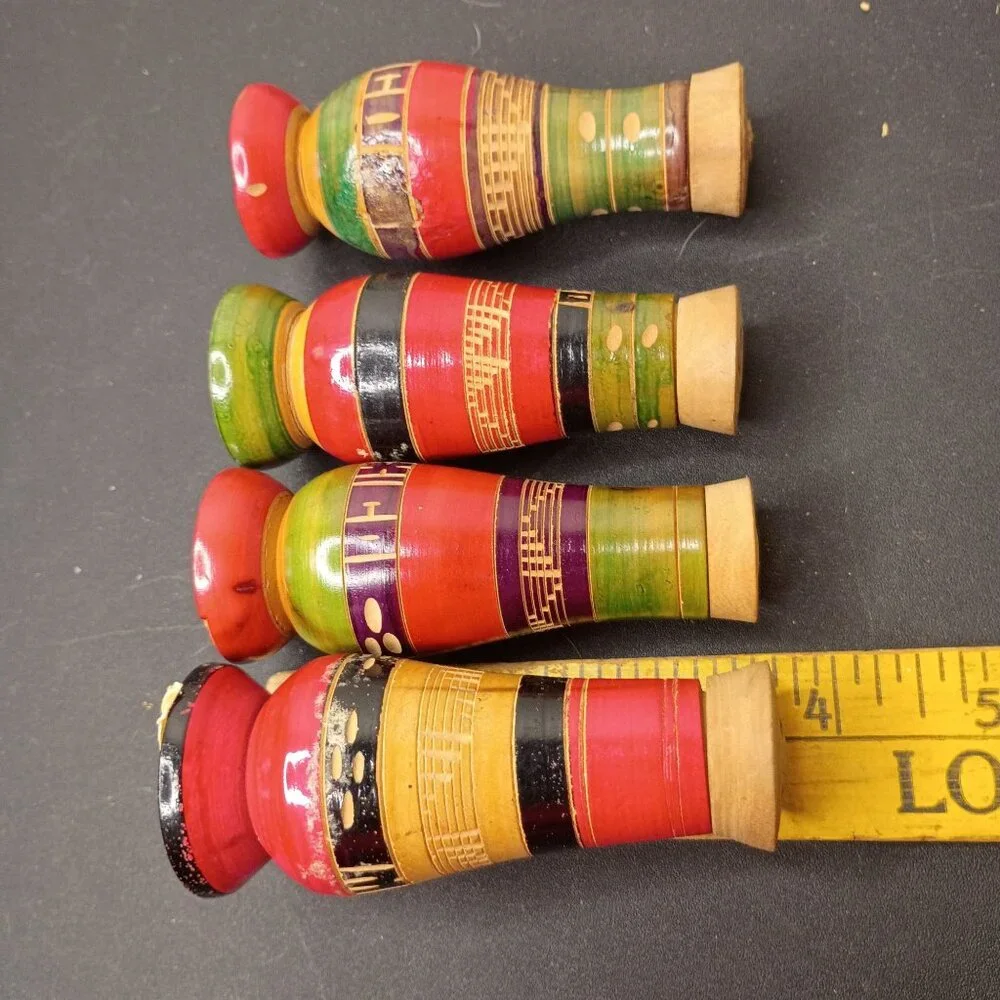 2 Sets VTG Hand-Painted Mexico Wooden Salt & Pepper Shakers Colorful 1958